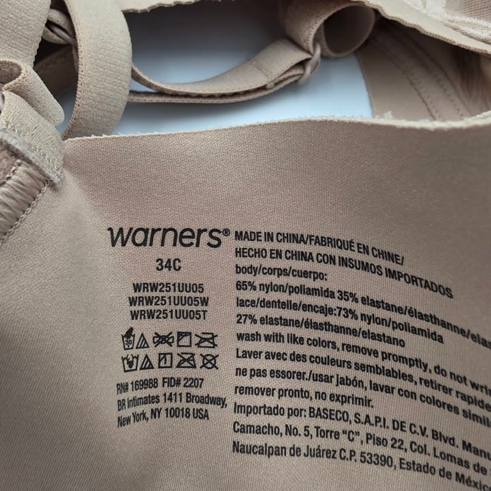Warners 34C Bra Beige Floral Lace Full Coverage Underwire Adjustable Straps - Picture 4 of 4